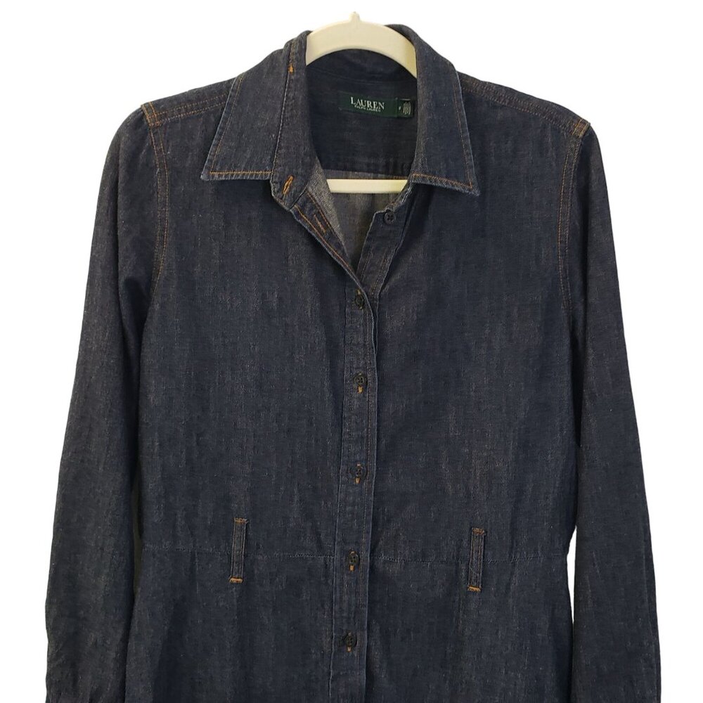 Lauren Ralph Lauren Chambray Midi Shirt Dress Size 8 *Missing Belt* - Picture 4 of 7